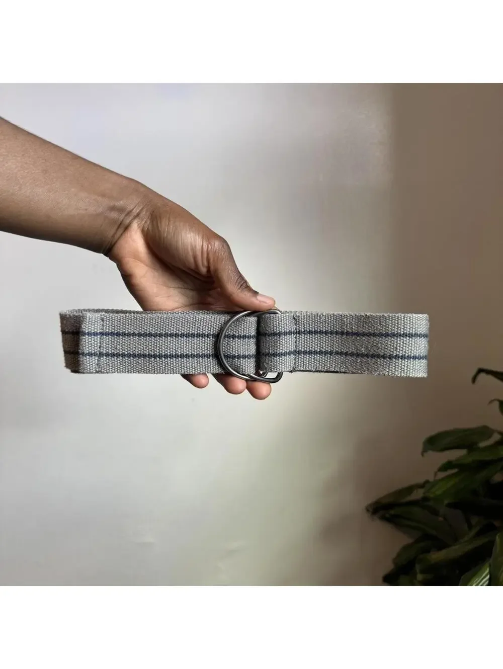 Vintage 90s Grey‎ Striped D-Ring Webbing Belt - Gorpcore / Utility